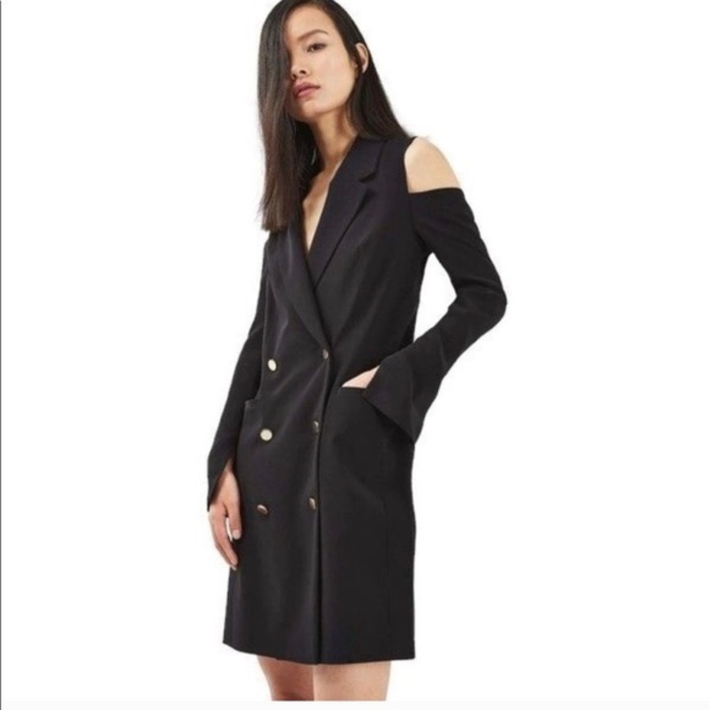 TOPSHOP - Cut Out Shoulder Black Blazer Dress